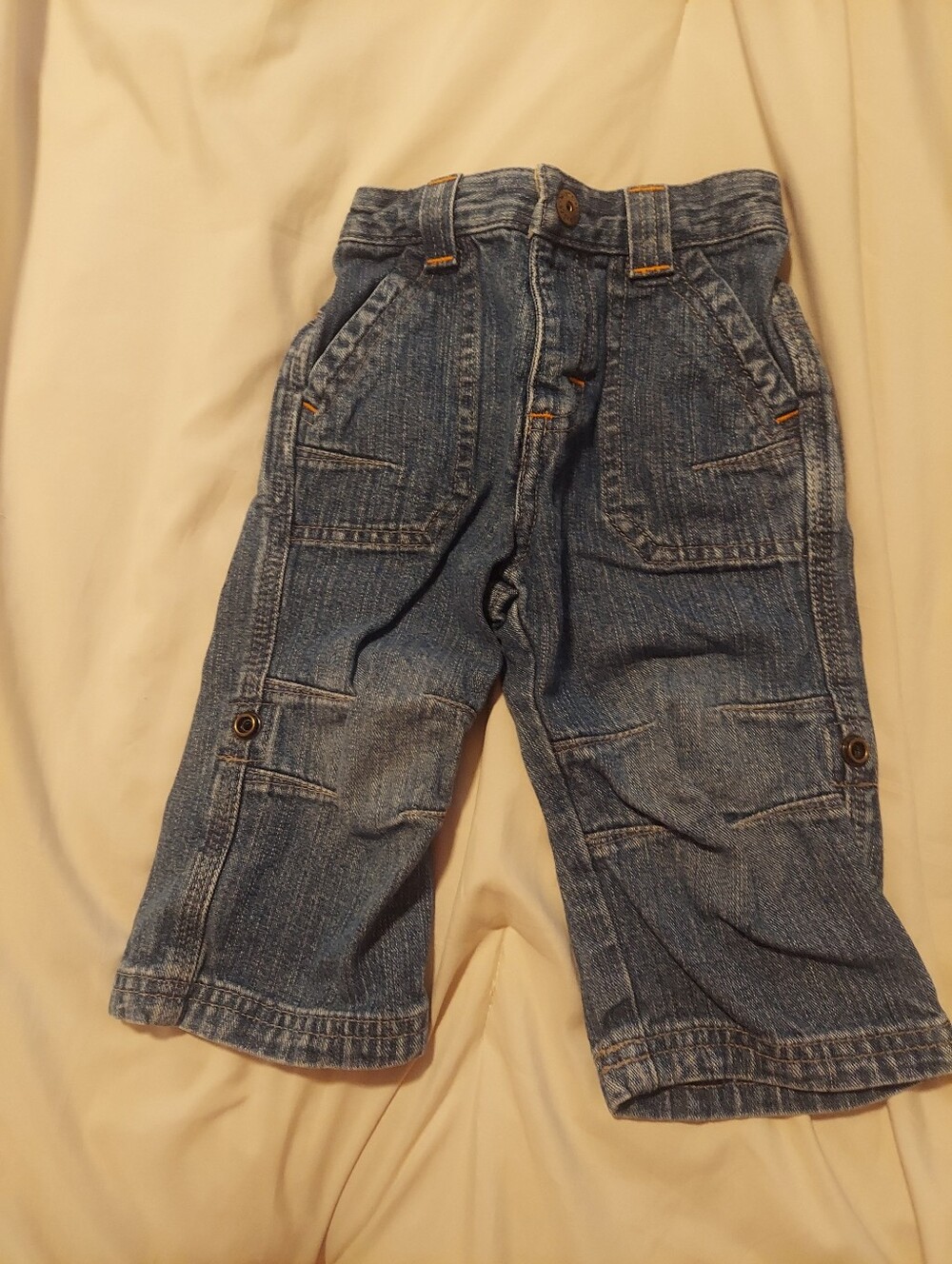 Baby Boy Blue Jeans 12 Months Printed Inner Waistband Snap Cargo Pocket